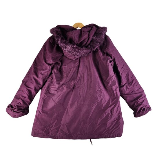 Woman Within Womens Hooded Winter Coat Purple Faux Fur Trim & Pockets 14/16 - Picture 2 of 7